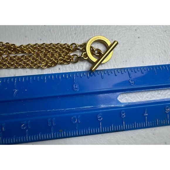 Vintage Gold Tone Statement Double Strand Necklace Circular Pendant Toggle Clasp - Picture 4 of 5